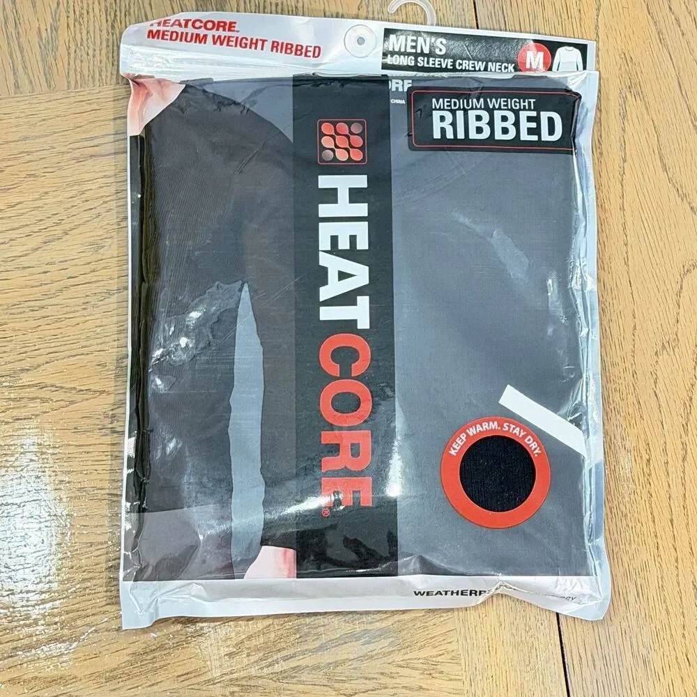 NEW-Ribbed HEAT CORE Mens long sleeve Crew Neck Thermal Shirt-Medium